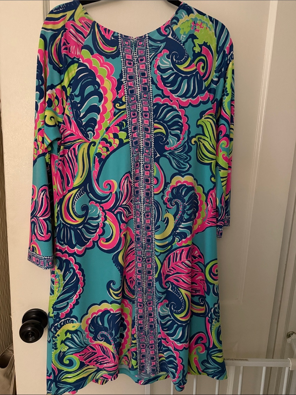 Lilly Pulitzer Turquoise Long-Sleeve Dress with Pink, Navy & Lime Print - Picture 5 of 5